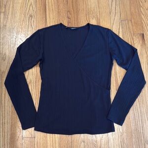 Black Rubbed Surplice Top